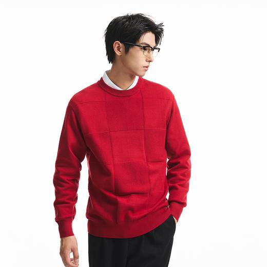 GXG男装【中国红】春季时尚百搭情侣本命年毛衣宽松圆领针织衫K&C 商品图2