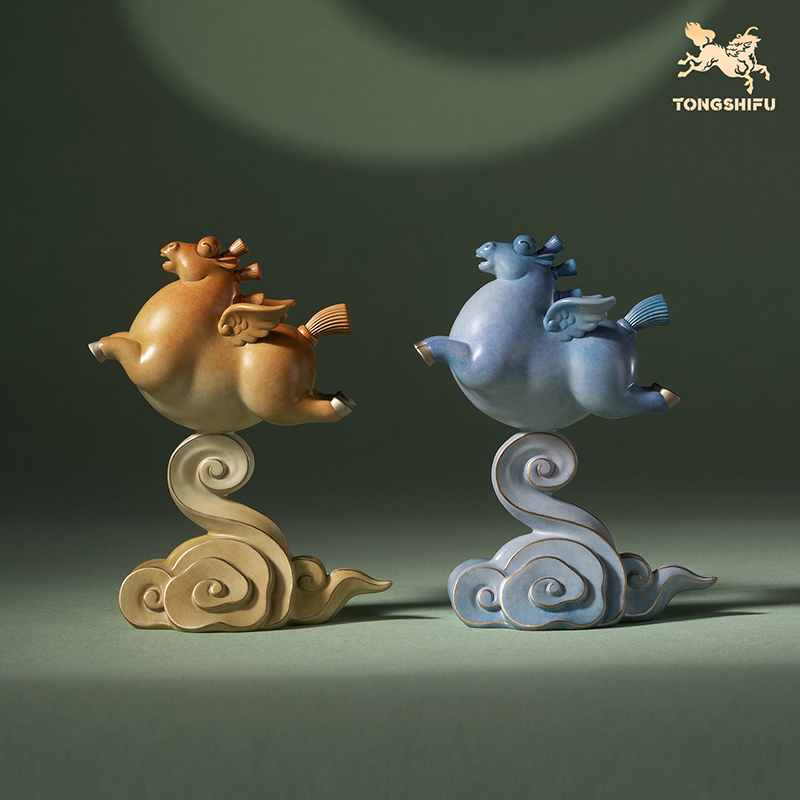 铜师傅《马上飞黄腾达》《马上青云直上》客厅铜马摆件 新年礼物