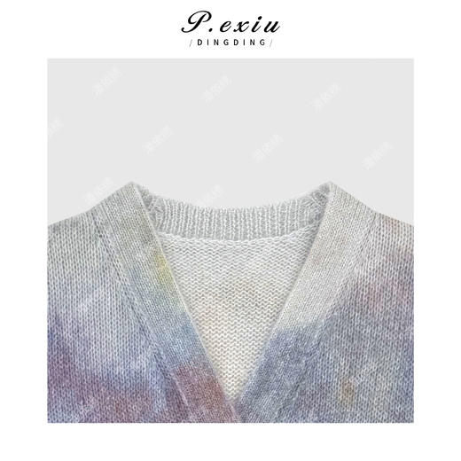 04-2潘依绣丁丁宠粉马海毛羊毛法式温柔彩色渐变V领长袖针织开衫Q78591 商品图2