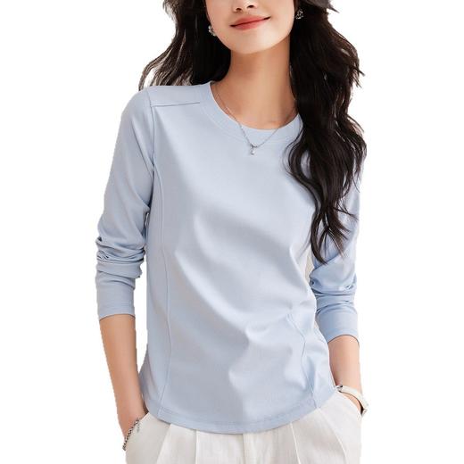 「自j」全新升级【铂金会员119/天猫159/差价40】(85442)洛诗琳鱼骨分割圆弧下摆长袖T2026春季新款圆领纯色打底上衣 商品图4