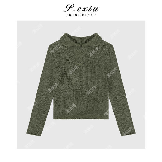 04-2潘依绣丁丁宠粉慵懒风毛边设计POLO领长袖针织上衣Q59851 商品图0
