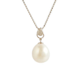 【天然正品】AU750白金镶钻镶天然约13.4*11.1MM白色海水珍珠吊坠项链吊坠：23.0*11.1*11.1MM / 项链：43CM（长度可调节）311225NJM50