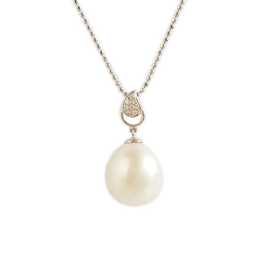 【天然正品】AU750白金镶钻镶天然约13.4*11.1MM白色海水珍珠吊坠项链吊坠：23.0*11.1*11.1MM / 项链：43CM（长度可调节）311225NJM50 商品图0