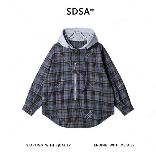 SDSA男士秋冬新款痞帅男装时尚韩版复古拼接格子连帽衬衫百搭休闲 商品图0