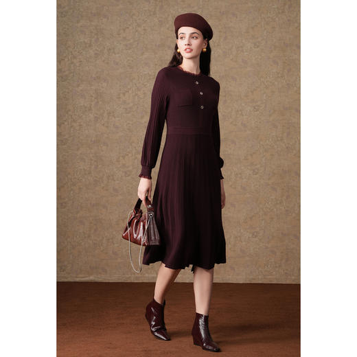 乔万尼复古收腰木耳领显瘦针织打底羊毛长裙EI4M621 商品图1