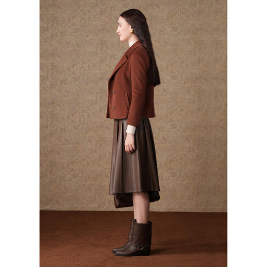 乔万尼100%绵羊毛短款翻领双排扣正肩利落感羊毛外套短大衣EF4B178 商品图3