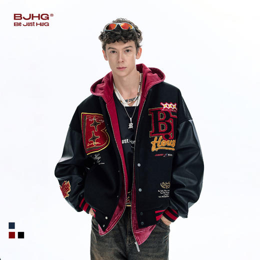 BJHG不计后果美式复古棒球服外套男款秋季撞色刺绣重磅棒球服夹克 商品图0