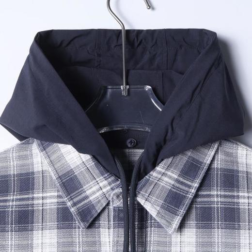 12702SDSA男士秋冬新款痞帅男装潮牌撞色格纹拼接连帽按扣长袖衬衫百搭 商品图2