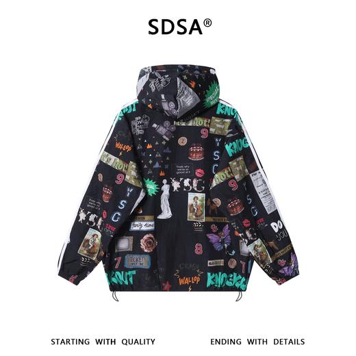 SDSA秋冬新款痞帅男装时尚趣味涂鸦拉链连帽夹克外套下摆松紧百搭 商品图4