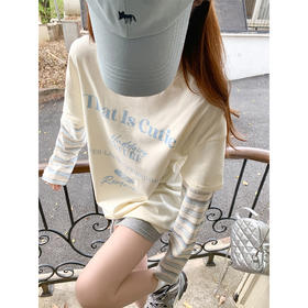 【129元任选2件】现货！韩系条纹假两件t恤长袖