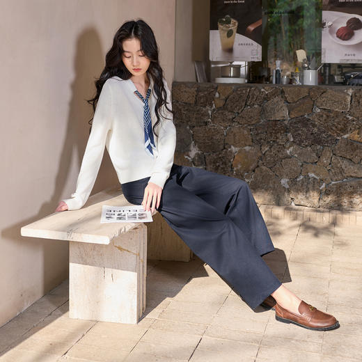 三彩2026春季新款纯色休闲裤收腰九分裤直筒裤简约显瘦通勤S 商品图3