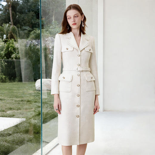 IWY/小香风粗花呢连衣裙女高级感西装裙显瘦通勤职业装工装裙WQ001-M 商品图0