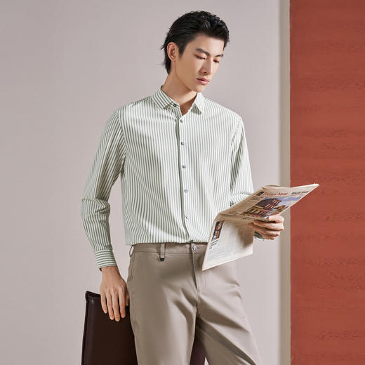 【无缝领/条纹衬衫】柒牌男装商务长袖衬衫男士春季新款休闲上衣130A70720 商品图1
