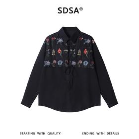 SDSA男士秋冬新款痞帅男装国潮重工彩色刺绣花卉翻领长袖衬衫百搭
