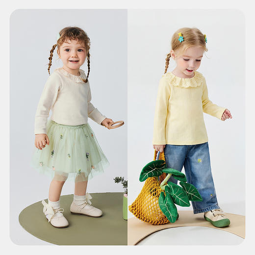 迷你巴拉女童宝宝长袖T恤春季新款柔软亲肤不易变形甜美翻领上衣★ 商品图2