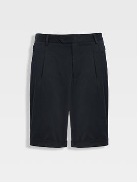 callisto藏青天丝棉混纺直筒休闲短裤