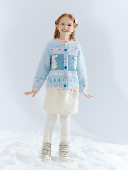 笛莎Deesha  童装女童厚款针织开衫2025年冬季新款大童女孩儿童时尚毛衣 商品图2