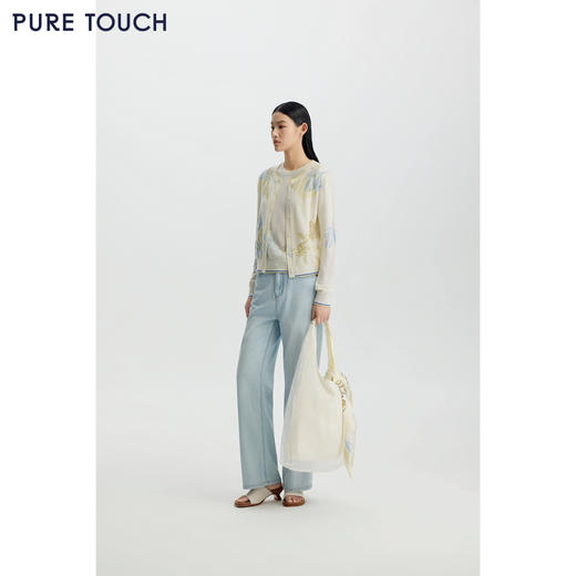 商场同款PURE TOUCH女装 26春夏新款羊毛针织开衫圆领印花开襟衫 商品图1