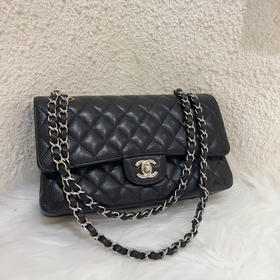 Chanel cf 中号 黑金 荔枝纹牛皮 斜挎包