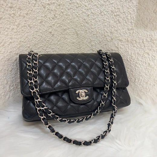 Chanel cf 中号 黑金 荔枝纹牛皮 斜挎包 商品图0