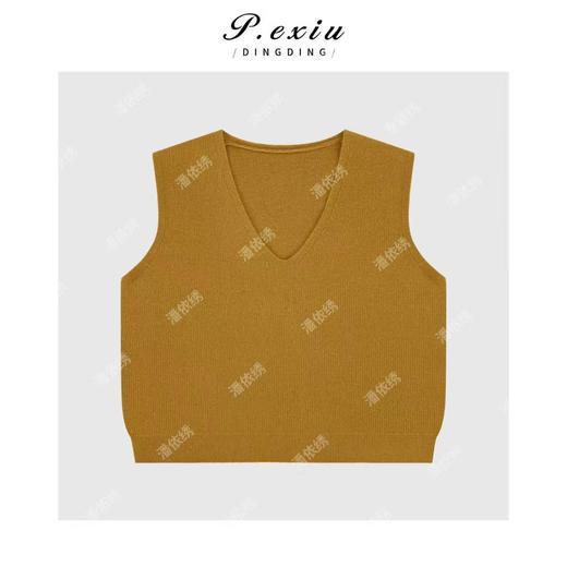 04-2潘依绣丁丁宠粉纯色松弛慵懒V领无袖针织背心Q7894 商品图0