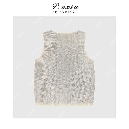 04-2潘依绣丁丁宠粉重工花朵刺绣针织拼皮无袖马甲Q36941 商品图1