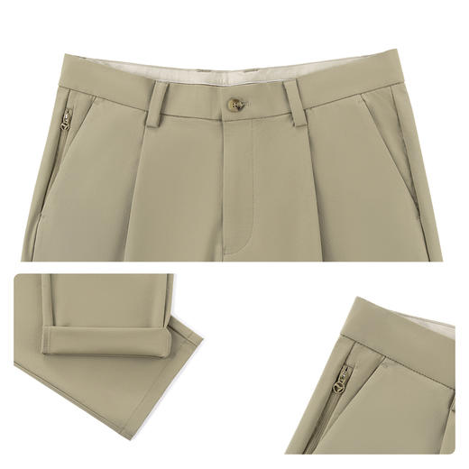 【单褶裤】柒牌男装2026春季微皱肌理亲肤中青年舒适休闲长裤男130H71760 商品图3