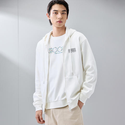 GXG男装春季字母绣花宽松运动开襟外套男女同款休闲连帽卫衣K&C 商品图2