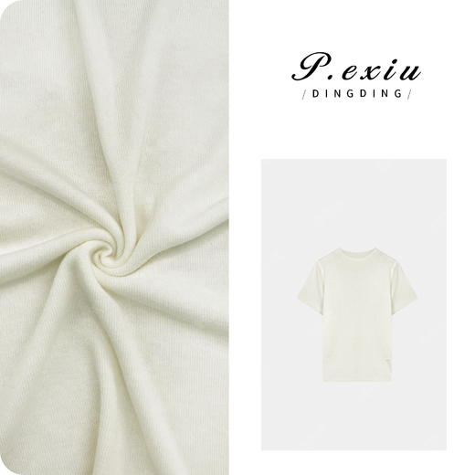 04-3潘依绣丁丁宠粉早秋纯色简约百搭正肩针织短袖T恤 Q1733 商品图0