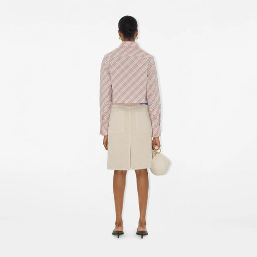 【一】BURBERRY 巴宝莉 女士 B 盾牌刺绣短款格纹棉质长袖衬衫 格子 8101126 C2143 商品图4