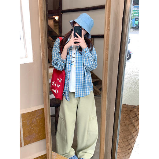 <曾小咸推荐> 蓝格衬衫白色短袖t恤两件套 商品图2