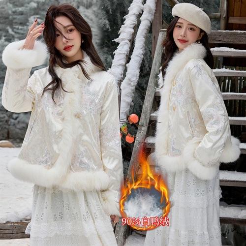 新中式气质轻奢羽绒服，狐狸毛90白鸭绒保暖外套YJLY86860 商品图2
