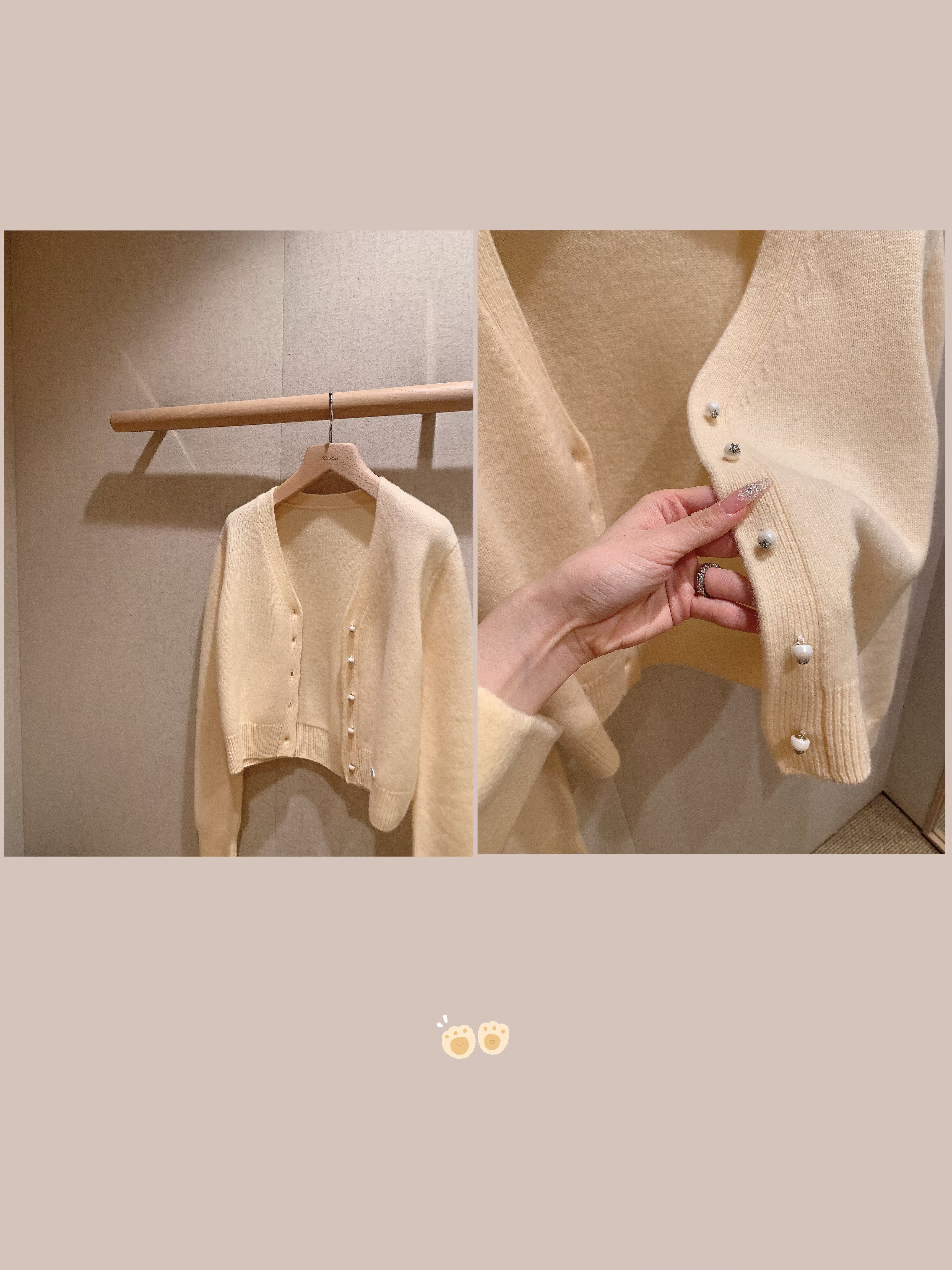 金蘑菇菇  早春开场白 100羊毛珍珠开衫