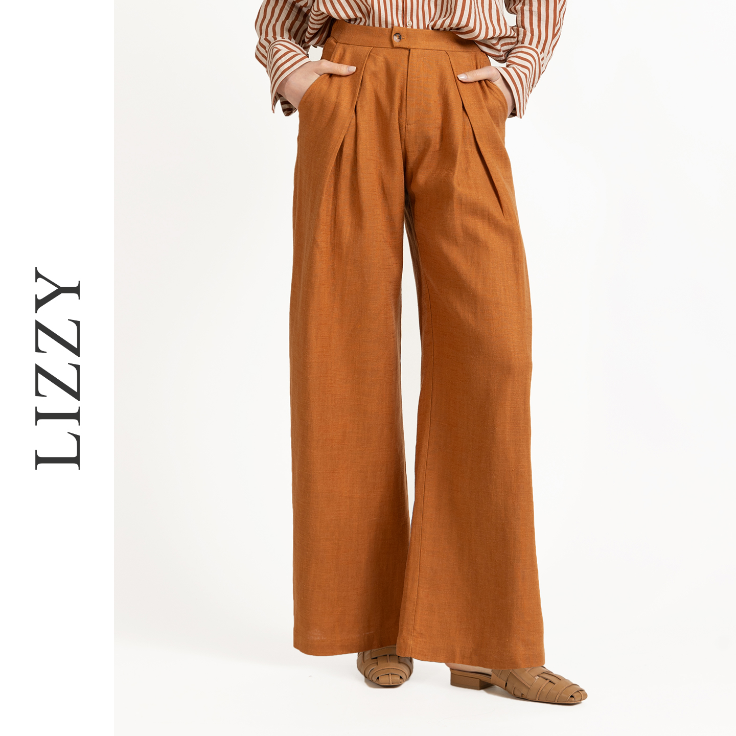 LIZZY早秋时尚气质休闲高腰气质百搭阔腿直筒裤8058