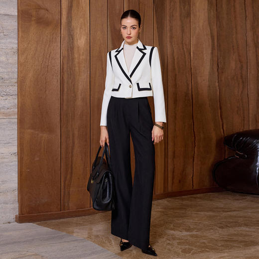 IWY/黑白撞色西装套装女高级感显瘦阔腿裤气质通勤职业装工作服C2705+P2507-B 商品图1