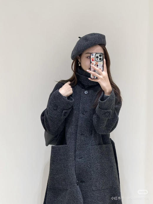 118-2小禾女士灰色羊驼毛呢大衣 丰盈蓬松轻盈柔软 胖瓜穿6码 商品图4