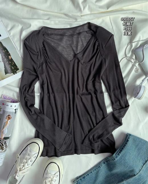 33GAR090857#莱赛尔羊毛V领微透薄款长袖 商品图1