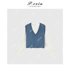 04-2潘依绣丁丁宠粉韩系简约假两件V领长袖针织Q7638