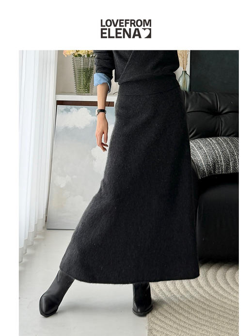 100%牦牛绒 高腰显瘦A摆长款针织半身裙 商品图0
