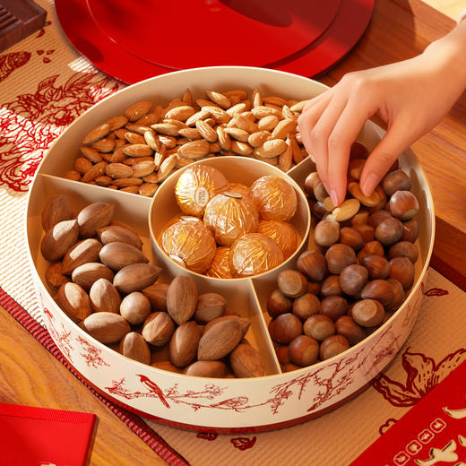 【团圆纳福之器❗️言彩旋转果盘】果盘高级感轻奢家用客厅分格旋转水果盘糖果盒干果盘坚果盒零食盘。jc 商品图1