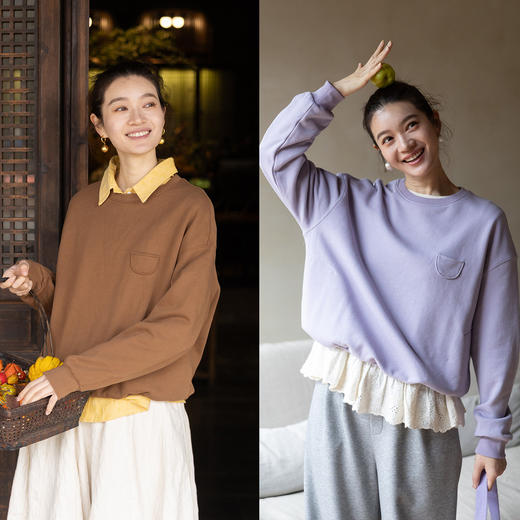 特绽放001朵/钟爱卫衣·纯棉百搭圆领小口袋套头卫衣休闲上衣春季 商品图0