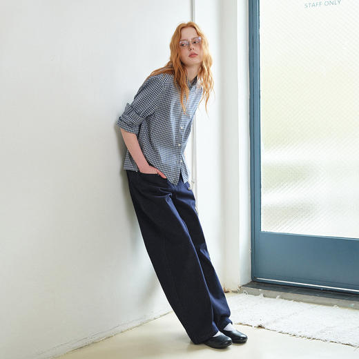 714street美式复古蓝白格纹长袖衬衫2026春季潮牌宽松纯棉衬衣女 商品图3