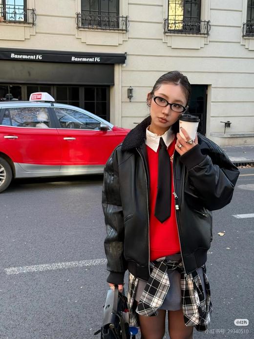 F011622仿皮翻领美式复古保暖运动翻领长袖皮衣夹克外套 商品图6