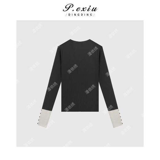 04-2潘依绣丁丁宠粉韩系简约袖口撞色长袖针织开衫Q54770 商品图1