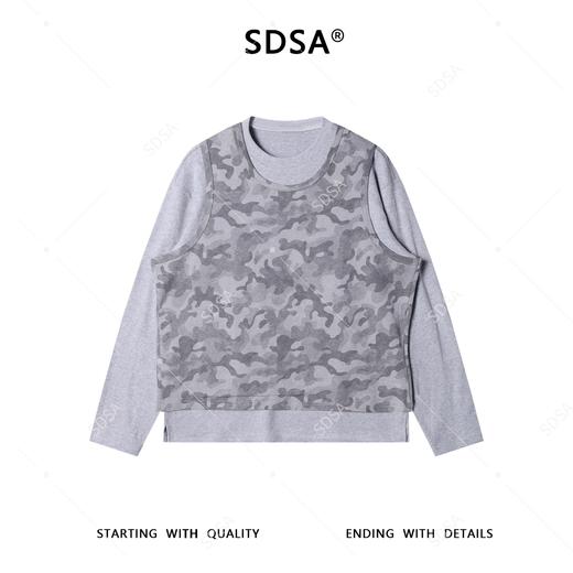 26004SDSA秋冬新款痞帅男装潮牌拼接迷彩设计假两件圆领长袖T恤百搭 商品图1