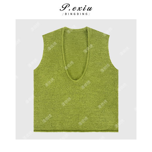 04-2潘依绣丁丁宠粉高级亮色肌理感自然卷边深V领无袖针织背心Q46512 商品图0