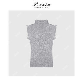 04-1潘依绣丁丁宠粉韩系流苏无袖高领针织Q90415