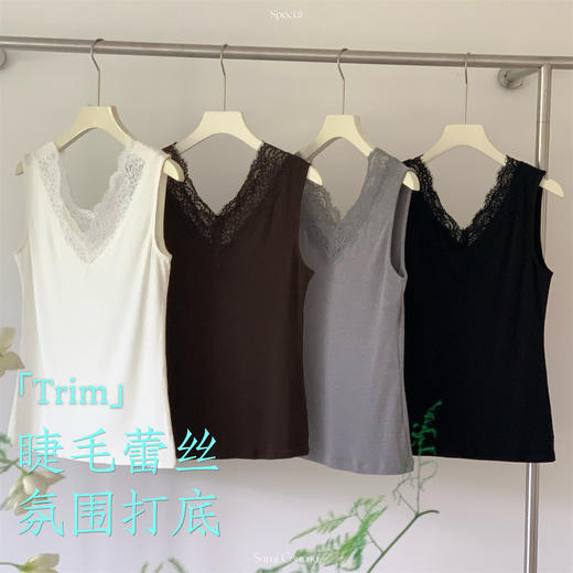 氛围感打底~睫毛吊带背心女内搭贴身蕾丝修身打底领性感上衣v领显瘦性感 商品图6