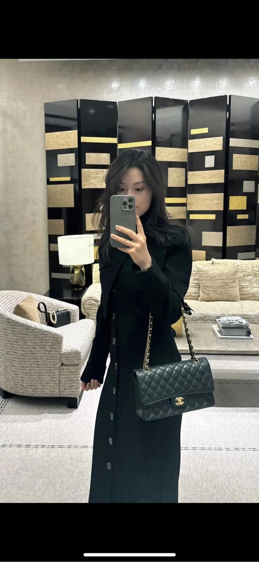 Chanel 中号 黑金 羊皮 CF 单肩包 商品图2