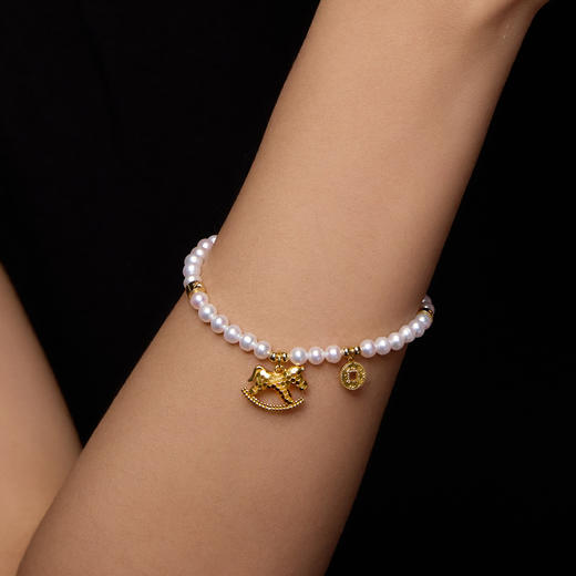 Manreya玛芮雅马上有钱淡水珍珠手串女转运珠马年手链小马吊坠|铜镀金，淡水珍珠 商品图3